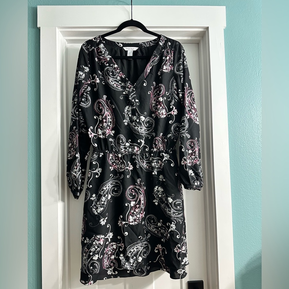 White House Black Market Black and Pink Paisley Dress